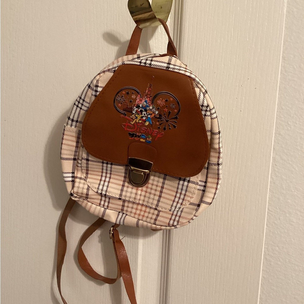 Disney Plaid Backpack with Brown Accents
